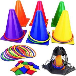 31PCS 3 in 1 Carnival Outdoor Games Combo Set for Kids, Soft Plastic Cones Bean